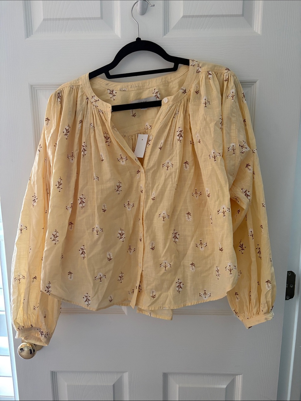 LOFT Yellow Floral Button-Front Blouse